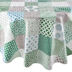 Wachstischdecke Patchwork Ø 140 Cm WATERPROOF In Grün
