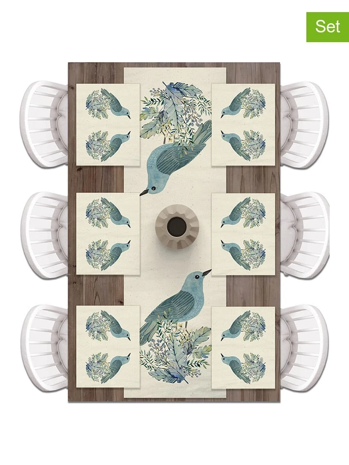 7tlg. Set: Tischläufer Und Tischsets In Creme