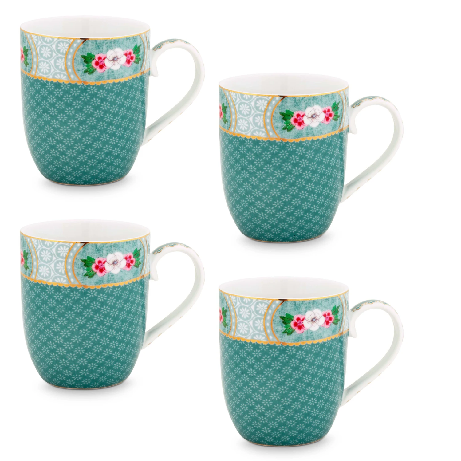 Pip Studio 4er-set: Geschirr "Set/4 Mugs Blushing Birds" In Blau