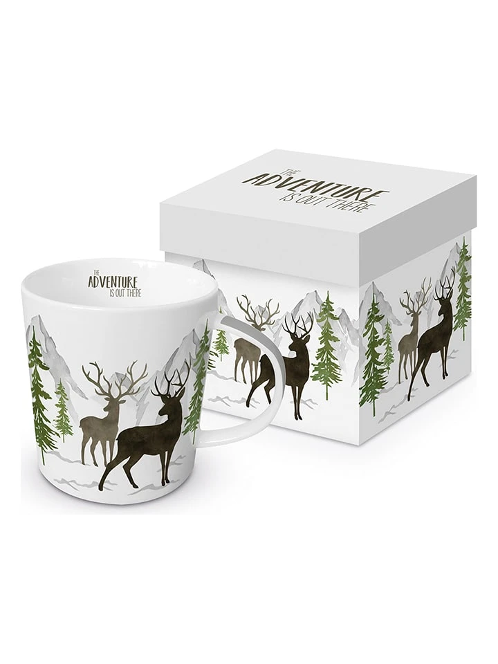 Jumbotasse "Adventure Deer" In Weiß/ Grün/ Braun - 350 Ml