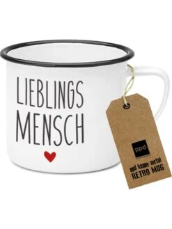 Jumbotasse "Happy Metal - Lieblingsmensch" In Weiß/ Schwarz - 400 Ml