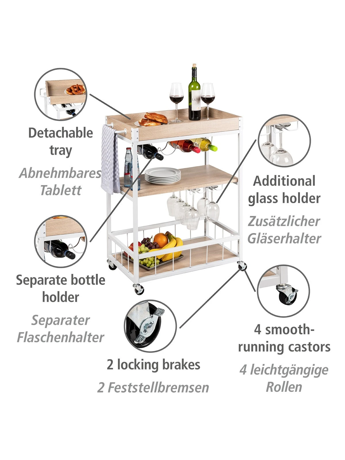 Wenko Küchenwagen Rustico Sonoma /Weiß In Braun 2 Wenko Küchenwagen Rustico Sonoma /Weiß In Braun – Bild 2